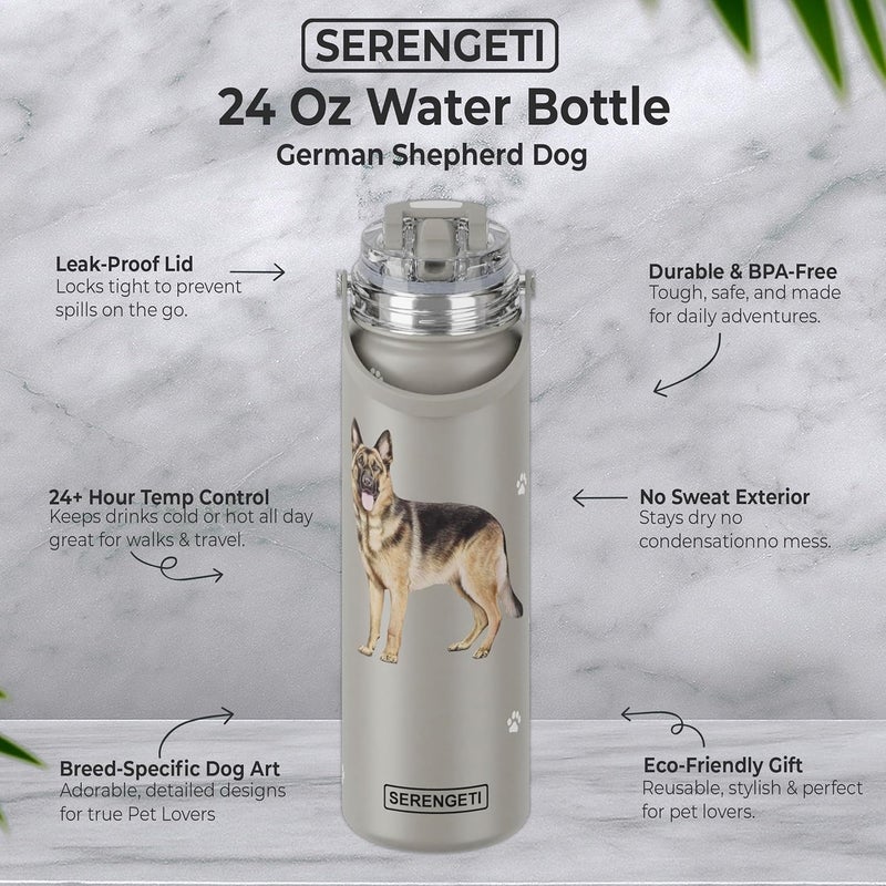 ES Pets SERENGETI 24 Oz Water Bottle Stainless Steel with Spill Proof Lid - Double walled Vacuum Insulated water flask - Realistic 3D Print of your favorite dog (German Shepherd) - Image 3